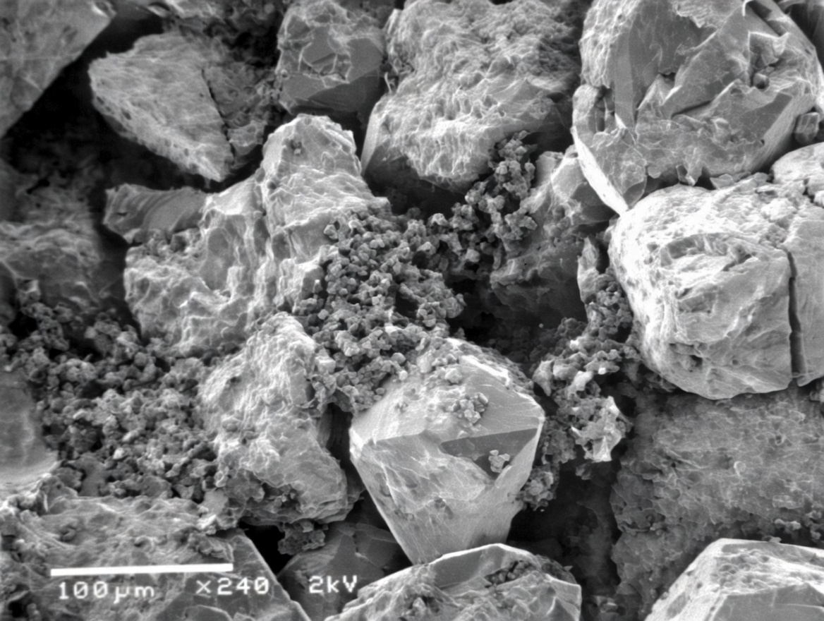 SEM micrograph showing clean sandstone core after Amylase enzyme treatment