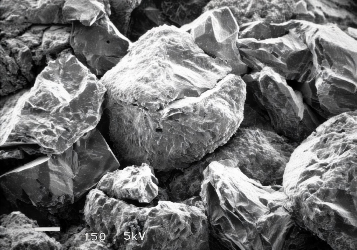 SEM micrograph of sandstone core after Xanthanase treatment showing clean sand grains